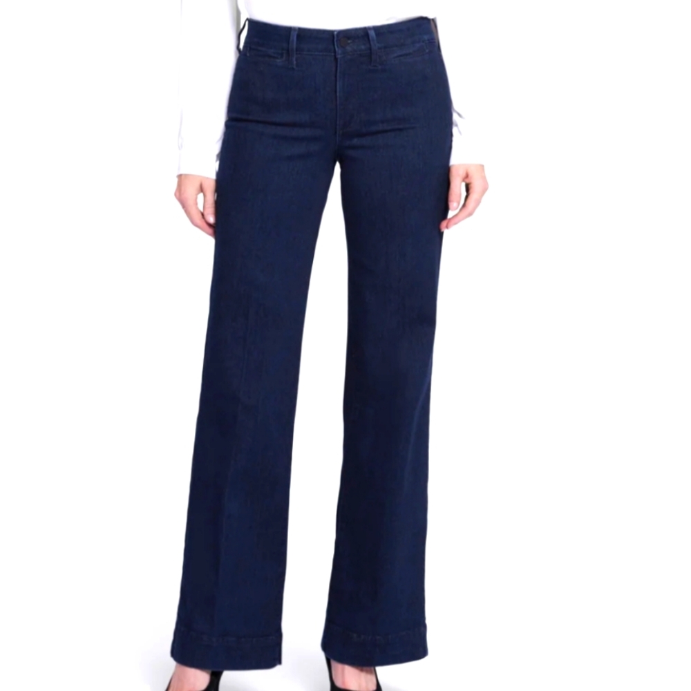 NYDJ Trouser Jeans Lift Tuck Wide Leg Flare Boot Cut Stretch Navy Blue 10